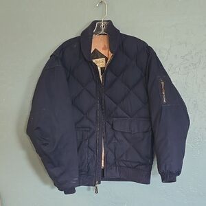 VTG Made In USA Goose Down Filled Eddie Bauer Dark Blue Quilted Puffer Jacket